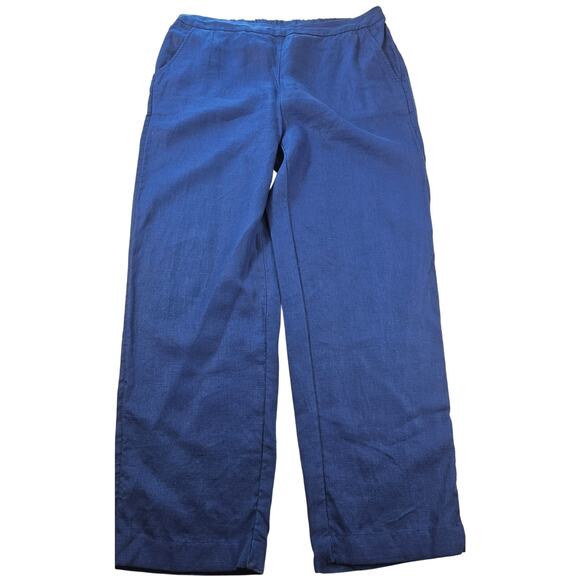 Chicos 2 (12) pull on 100% linen pants blue EUC casual wide leg pockets comfort - Picture 2 of 9